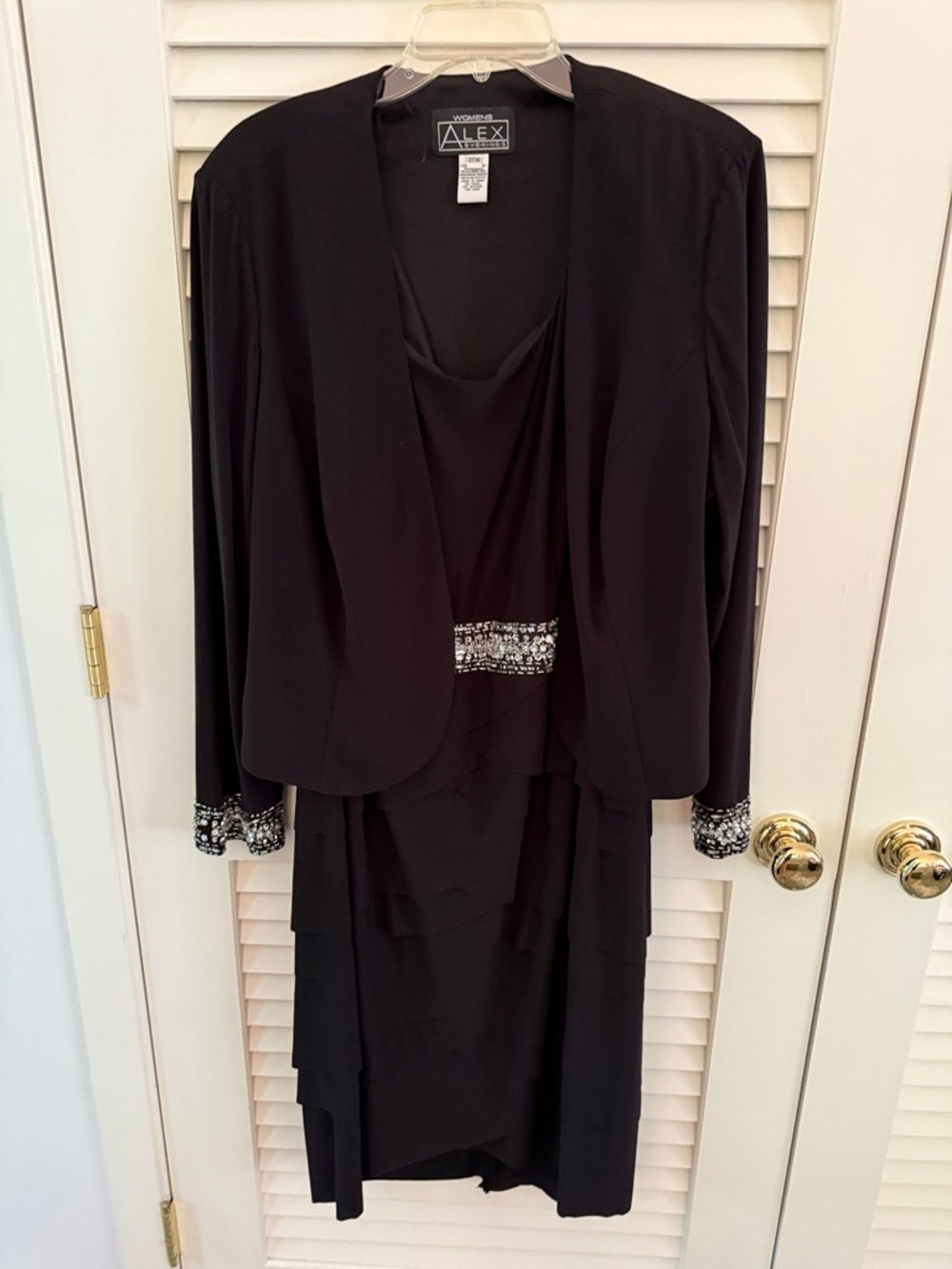 Alex Evenings Black Long Sleeve Dress with Embellished Jacket